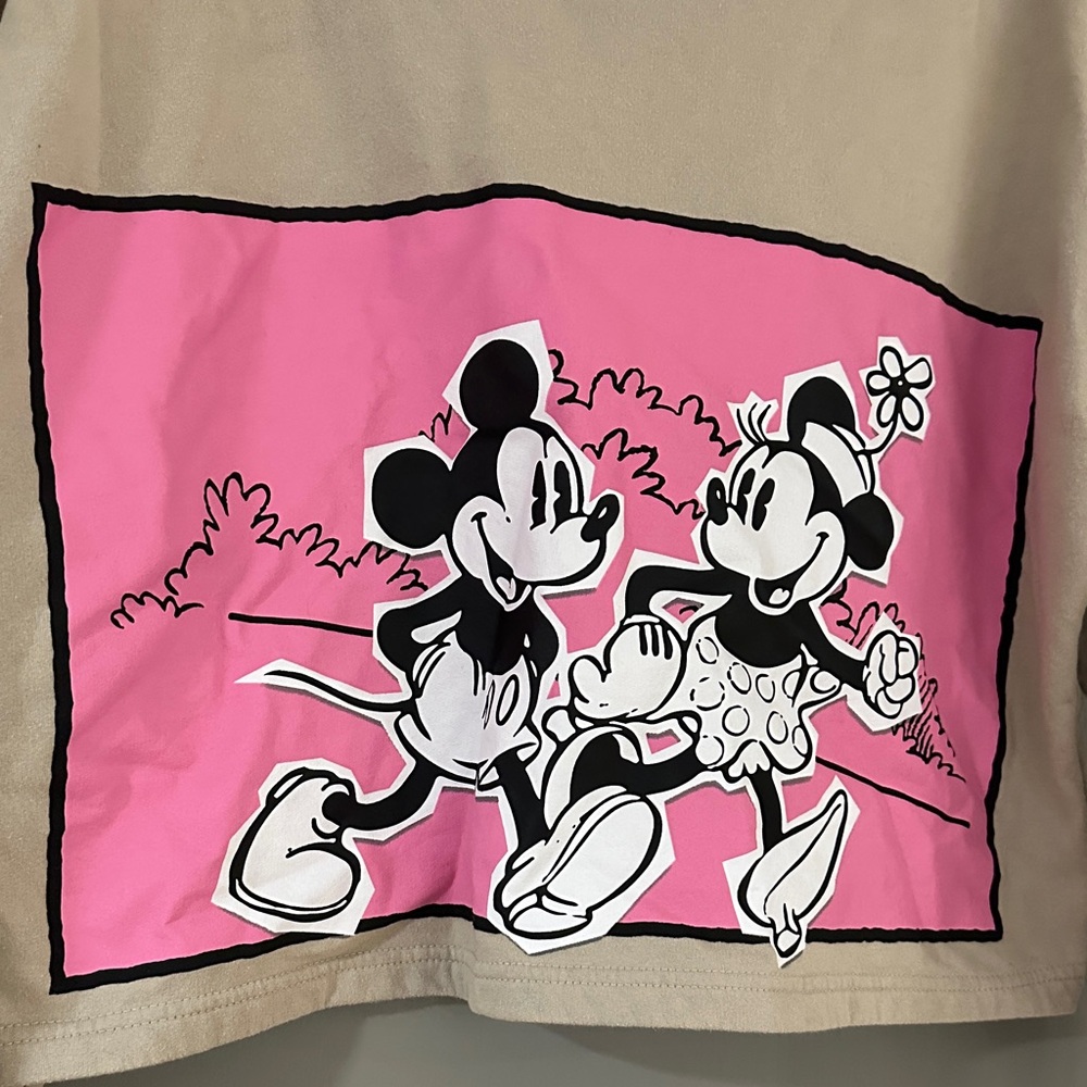 Disney Mickey & Minnie Mouse Cropped Crewneck Sweatshirt – Beige & Pink - Picture 3 of 4